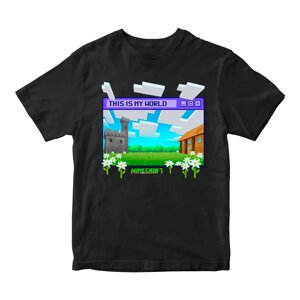 Футболка чорна з принтом онлайн ігри Minecraft "This is my world Minecraft Майнкрафт Кавун 11-12 ФП012052(40)