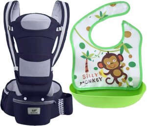 Хіпсіт ерго-рюкзак кенгуру перенесення слюнявчик-трансформер Baby Carrier 20 кг 6 в 1 Темно-синій (vol-9860)