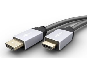 Кабель монітора-адаптер Goobay DisplayPort-HDMI M/M (HDMIекран) 5.0m v1.2 4K@60Hz D=6.0mm Metal Gold чорний