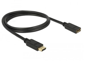 Кабель монітора-сигнальний Delock DisplayPort M/F 1.0m v1.2 4K@60Hz 19pin D=7.3mm Cu чорний (70.08.3809)