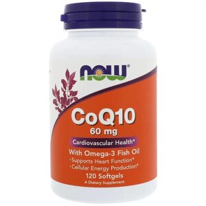 Коензим Q10 з Риб'ячим Жиром, CoQ10 with Omega-3, Now Foods, 60 мг, 120 гелевих капсул