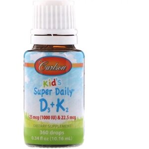 Комплекс Вітамін D3+K2 Carlson Labs Kid's Super Daily D3+K2 25 mcg 1,000 IU & 22.5 mcg 0.34 fl oz 10,16 ml