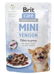 Консерви Brit Care Dog Mini Fillets In Gravy для дорослих собак малих і мініатюрних порід з олениною 0.085 кг