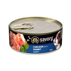 Консерви Savory Вологий корм для цуценят з кроликом і куркою - 0.1 кг (4820232630563) (30563)