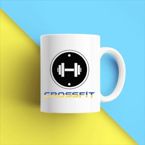 Кухоль чашка білий з принтом "Crossfit синьо-жовтий напис" Кавун