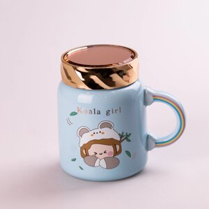 Кружка керамічна Happy Life 420 мл Cute girl із блакитною кришкою (HPCY8240BL)