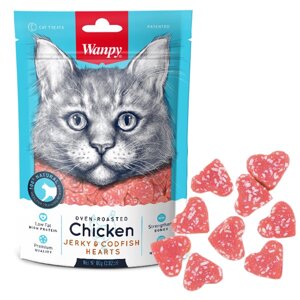 Ласощі для котів Wanpy Chicken Jerky & Codfish Hearts 80 г (6927749811350)