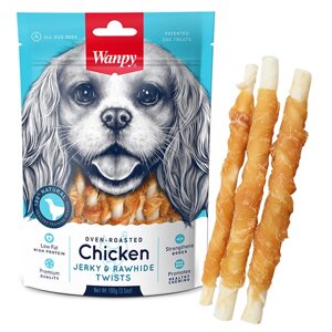 Ласощі для собак Wanpy Chicken Jerky & Rawhide Twists 100 г (6927749810919)