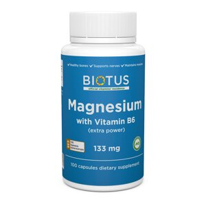 Магній і вітамін В6 Magnesium with Vitamin B6 Biotus екстра сильний 100 капсул