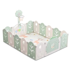 Манеж BabyPlayPen "Магічної ліс" вбудоване баскетбольне кільце 165*205*62 Оливковий