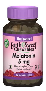 Мелатонін 5мг, Смак Малини, Earth Sweet Chewables, Bluebonnet Nutrition, 60 жувальних пігулок