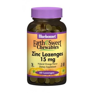 Мікроелемент Цинк Bluebonnet Nutrition Earth Sweet Chewables Zinc Lozenges 15 mg 60 Lozenges Orange