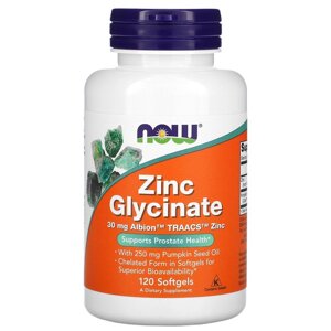 Мікроелемент Цинк NOW Foods Zinc Glycinate 30 mg 120 Softgels