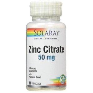 Мікроелемент Цинк Solaray Zinc Citrate 50 mg 60 Veg Caps SOR-47102