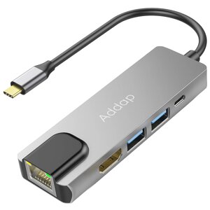 Мультифункціональний хаб / розгалужувач Addap MH-09s 5в1 2 x USB 3,0 + Type-C + HDMI + Ethernet Gigabit