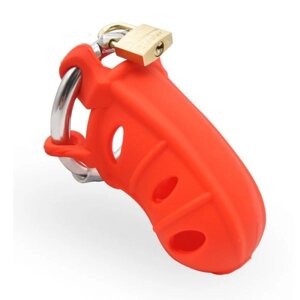 Чоловічий силіконовий пояс вірності Bdsm4u червоний Male Silicone Chastity Cage