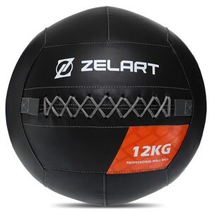 М'яч волбол для кросфіту та фітнесу Zelart WALL BALL TA-7822-12 12кг чорний