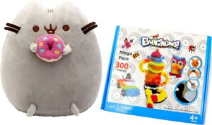 М'яка іграшка котик з пончиком в лапках Pusheen cat і конструктор Bunchems 300 деталей (vol-894)