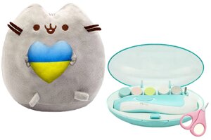 М'яка іграшка Pusheen cat з серцем Дитяча електрична полірувальна машинка Блакитна та ножиці S&T vol-10583