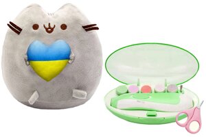 М'яка іграшка Pusheen cat з серцем Дитяча електрична полірувальна машинка та ножиці Рожеві S&T vol-10582