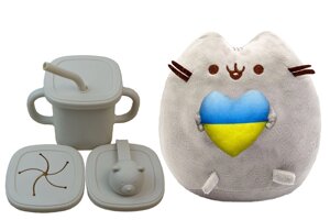 М'яка іграшка Pusheen cat S&T з серцем і Поільник-непроливайка ведмедик силіконовий Бежевий темний (vol-10565)