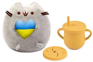 М'яка іграшка Pusheen cat S&T з серцем та Поільник-непроливайка Y28 силіконовий Помаранчевий (vol-10563)