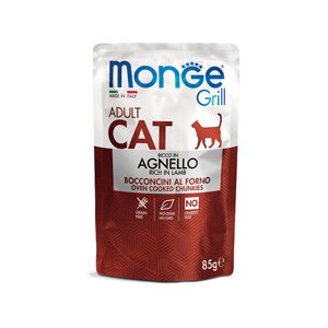 М'ясні шматочки в желе з ягням для дорослих кішок MONGE CAT GRILL Adult 85 гр