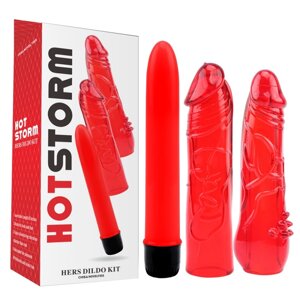 Набір з вібратора та двох насадок Chisa Hers Dildo Kit 21 см Червоний