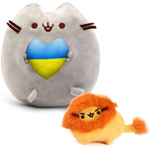 Набір м'яких іграшок 2Life Пушин кет із серцем 23x25 см Сірий та Pusheen cat 8х7 см із Левом Помаранчевий (v-11600)