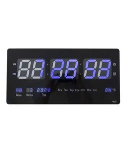 Настінний електронний годинник Digital Clock 4622 LED Чорний з синім