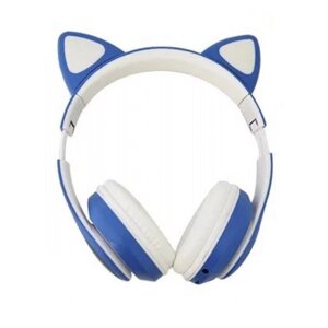 Навушники бездротові Cat Ear VZV-24M Bluetooth з різнокольоровим LED підсвічуванням та котячими вушками Сині