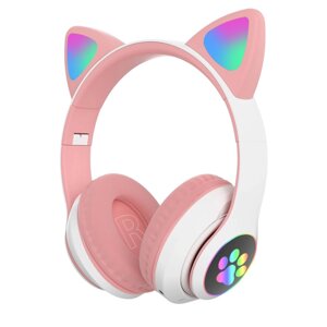 Навушники Cute Headset "Котячі вушка" бездротові 280ST Bluetooth, MicroSD, FM-Радіо Рожеві