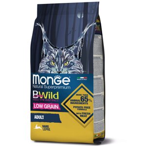 Низькозерновий сухий корм для дорослих кішок MONGE BWILD CAT LOW GRAIN із м'ясом зайця 1,5 кг