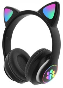 Повнорозмірні навушники бездротові Cat Headset M23 Bluetooth з RGB підсвічуванням і котячими вушками Black