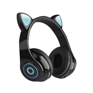 Повнорозмірні навушники бездротові Cat Headset Y 047 Bluetooth з підсвічуванням і котячими вушками Black