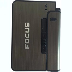 Портсигар для 10 сигарет з запальничкою FOCUS №XT-4938 Grey (11133-hbr)