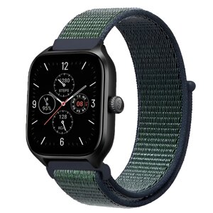 Ремінець нейлоновий на липучці BeWatch Xiaomi Amazfit BIP / GTS / GTR 20 мм Зелений із синім (1011318.3UW)