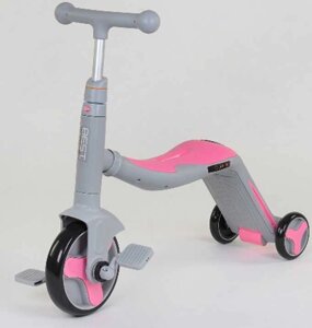 Самокат 3в1 Best Scooter з PU колесами + світло і 8 мелодій Grey/Pink (90793)