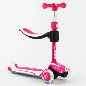 Самокат триколісний з сидінням Best Scooter MAXI PU колеса зі світлом 60 кг Pink and white (102932)