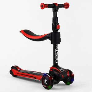 Самокат триколісний з сидінням Best Scooter MAXI PU колеса зі світлом 60 кг Red and black (102923)