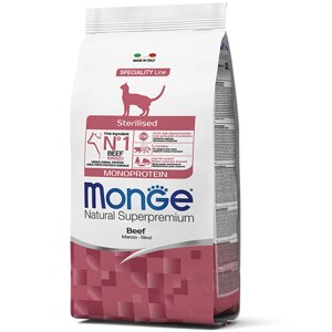 Сухий корм для стерилізованих кішок Monge Cat Monoprotein Sterilised із яловичиною 1,5 кг