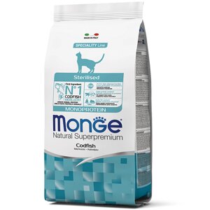 Сухий корм для стерилізованих кішок Monge Cat Monoprotein Sterilised із тріскою 1,5 кг