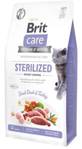 Сухий корм для стерилізованих котів і котів з надмірною вагою Brit Care Cat GF Sterilized Weight Control з качкою і