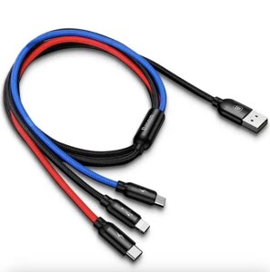 Універсальний usb кабель BASEUS 3 in 1 для заряджання пристроїв USB Type-C Micro USB Lightning 1.2 м Чорний