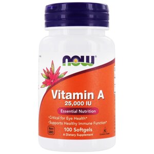 Вітамін А, Vitamin A, Now Foods, 25,000 МЕ, 100 желатинових капсул