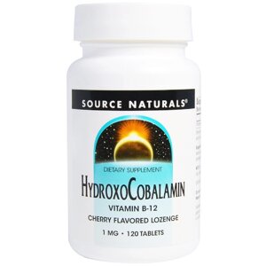 Вітамін B12, 1 мг, гідроксокобаламін, смак вишні, Hydroxocobalamin, Source Naturals, 120 таблеток