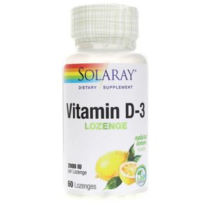 Вітамін D-3 Vitamin D-3 Solaray 2000 МО смак лимона 60 льодяників