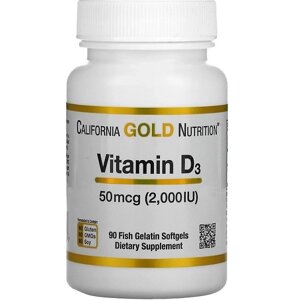 Вітамін D California Gold Nutrition Vitamin D3 2000 IU 90 Fish Softgels