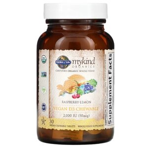 Вітамін D Garden of Life MyKind Organics Chewable Vegan D3 2000 IU 30 Chewable Tabs Raspberry Lemon