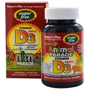 Вітамін D Nature's Plus Animal Parade Vitamin D3 sugar free 90 Chewable Tabs Black Cherry Flavor